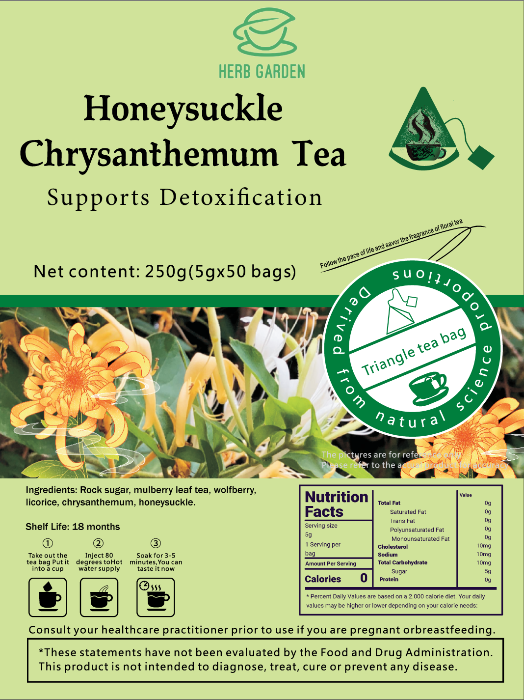 Té de crisantemo y madreselva 250 g (5 g x 50 bolsas) x 2 paquetes 