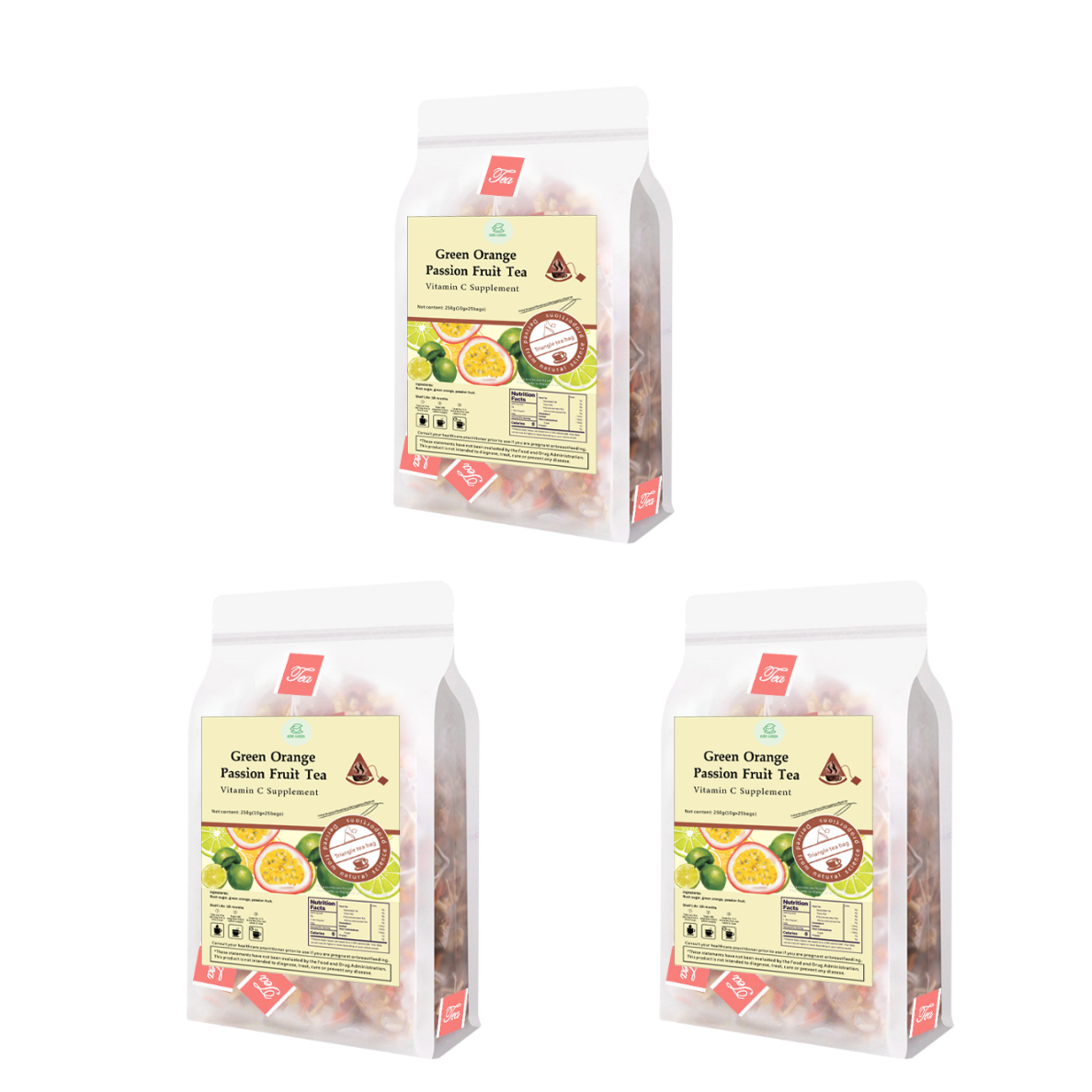 Bebida de té de hierbas Goddess - Material natural Té de fruta de la pasión, naranja verde, 250 g (10 g x 25 bolsas) 
