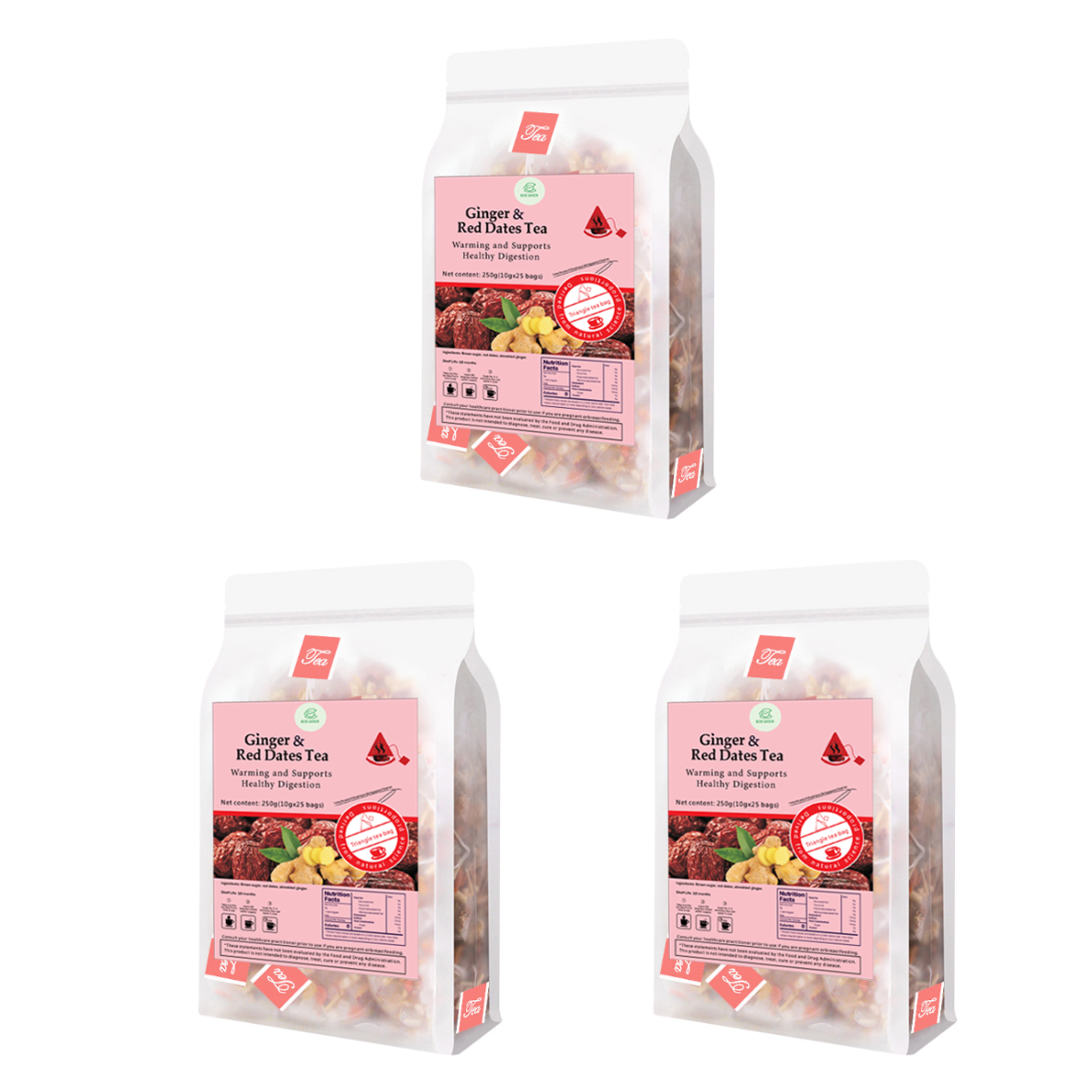 Bebida de té de hierbas Goddess - Material natural Té de jengibre y dátiles rojos 250 g (10 g x 25 bolsas) 