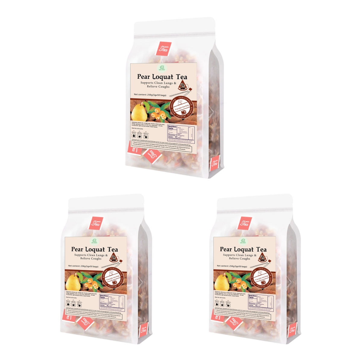 Bebida de té de hierbas Goddess - Té de níspero de pera de material natural 250 g (5 g x 50 bolsas)