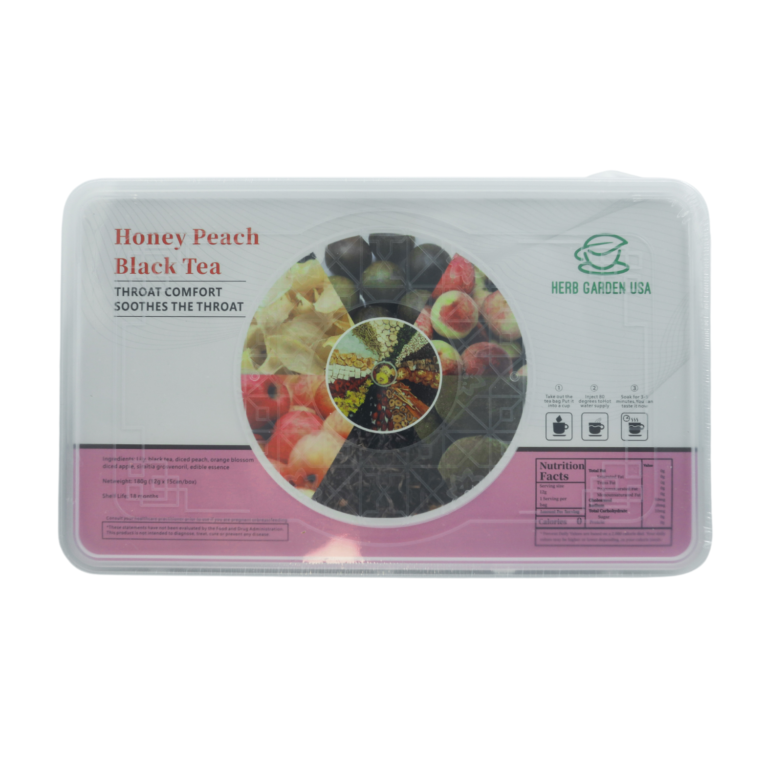 Bebida de material natural de té de hierbas - Té negro de melocotón y miel 180 g (12 g x 15 latas) 