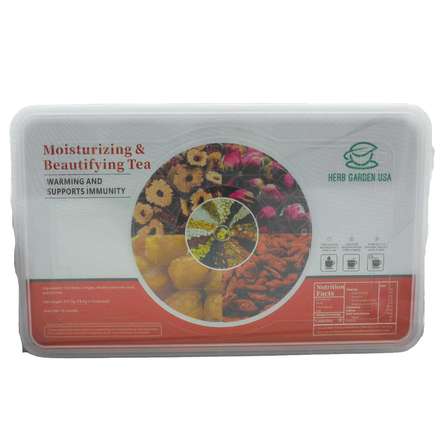 Bebida de material natural de té de hierbas - Té hidratante y embellecedor 277 g (18,5 g x 15 latas)