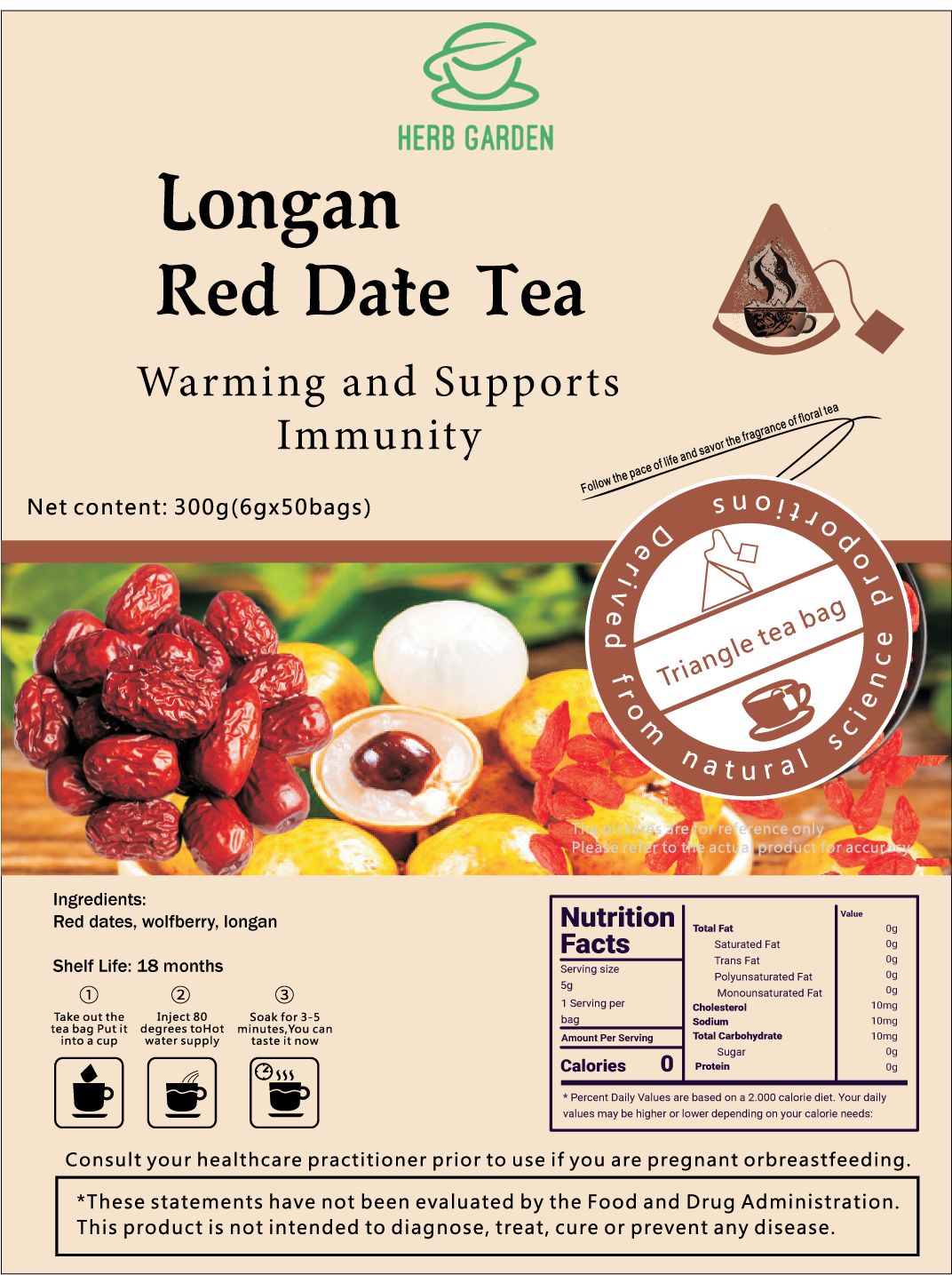Té Longan de dátil rojo 300 g (6 g x 50 bolsas) x 2 paquetes 