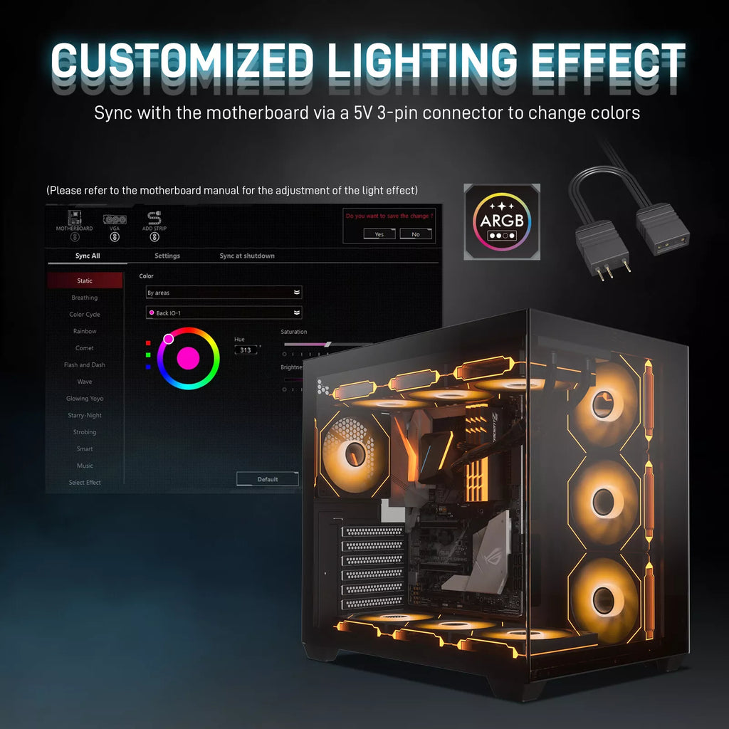 Evounic 120mm RGB/ARGB Case Fan Kit with Remote Control and 6-Port Controller Hub, Quiet Cooling 6-Pack PC Fans for Gaming Desktop Computers