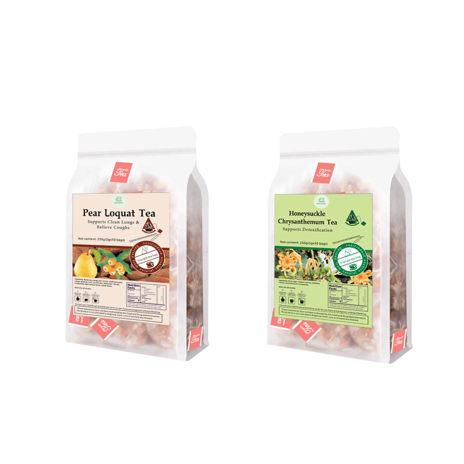 Goddess Herbal Tea Combo Bebida Material natural Protege la garganta con azúcar saludable: 2 bolsas de 17,6 oz 50 bolsitas de té con regalo gratis 9 muestras 1 