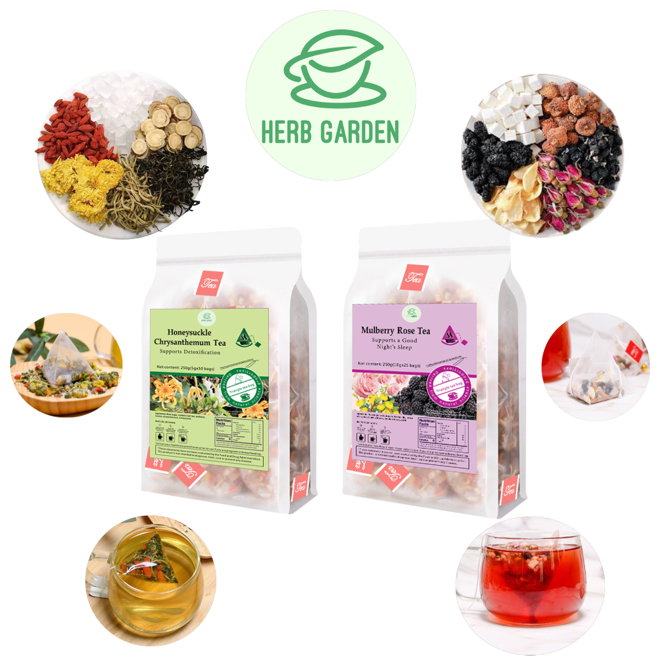 Goddess Loose Leaf Herbal Fruit Flower Tea - Honeysuckle Chrysanthemum Tea & Mulberry Rose Tea - 75 teabags (17.6oz) - Detox, Vitamin C, a Good Night's Sleep