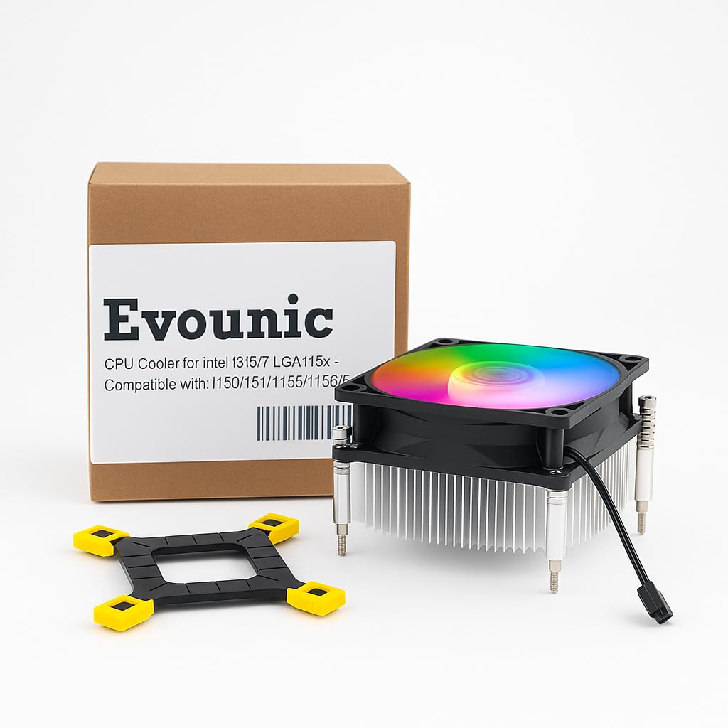 80mm RGB Heatsink CPU Cooler with Universal Bracket - Compatible Intel i3/i5/i7 LGA 115x 1150 1151 1155 1156 1200 Quiet Fan & Aluminum Heatsink 4pin with Temperature Control Easy Install for Desktop