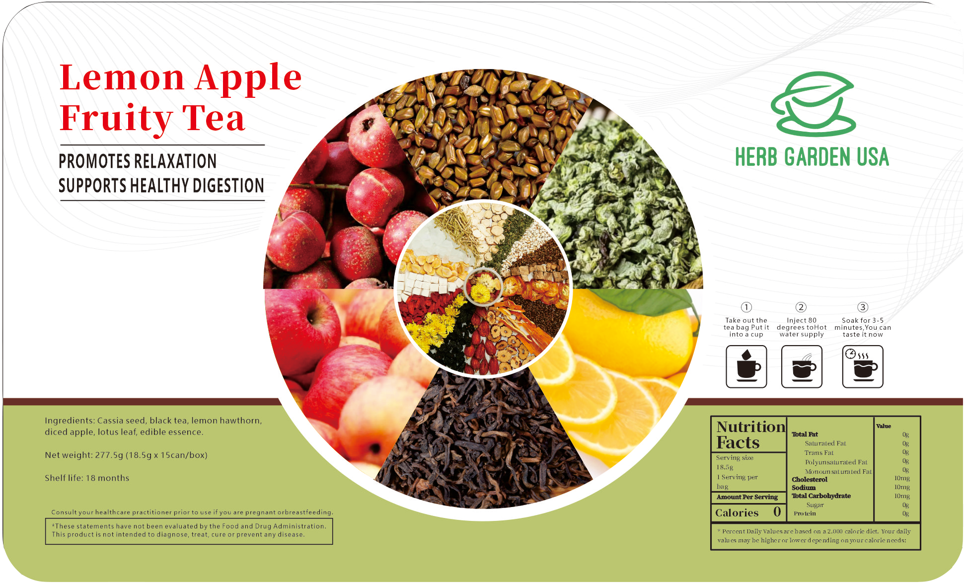 Té afrutado de manzana y limón 277 g (18,5 g x 15 latas)