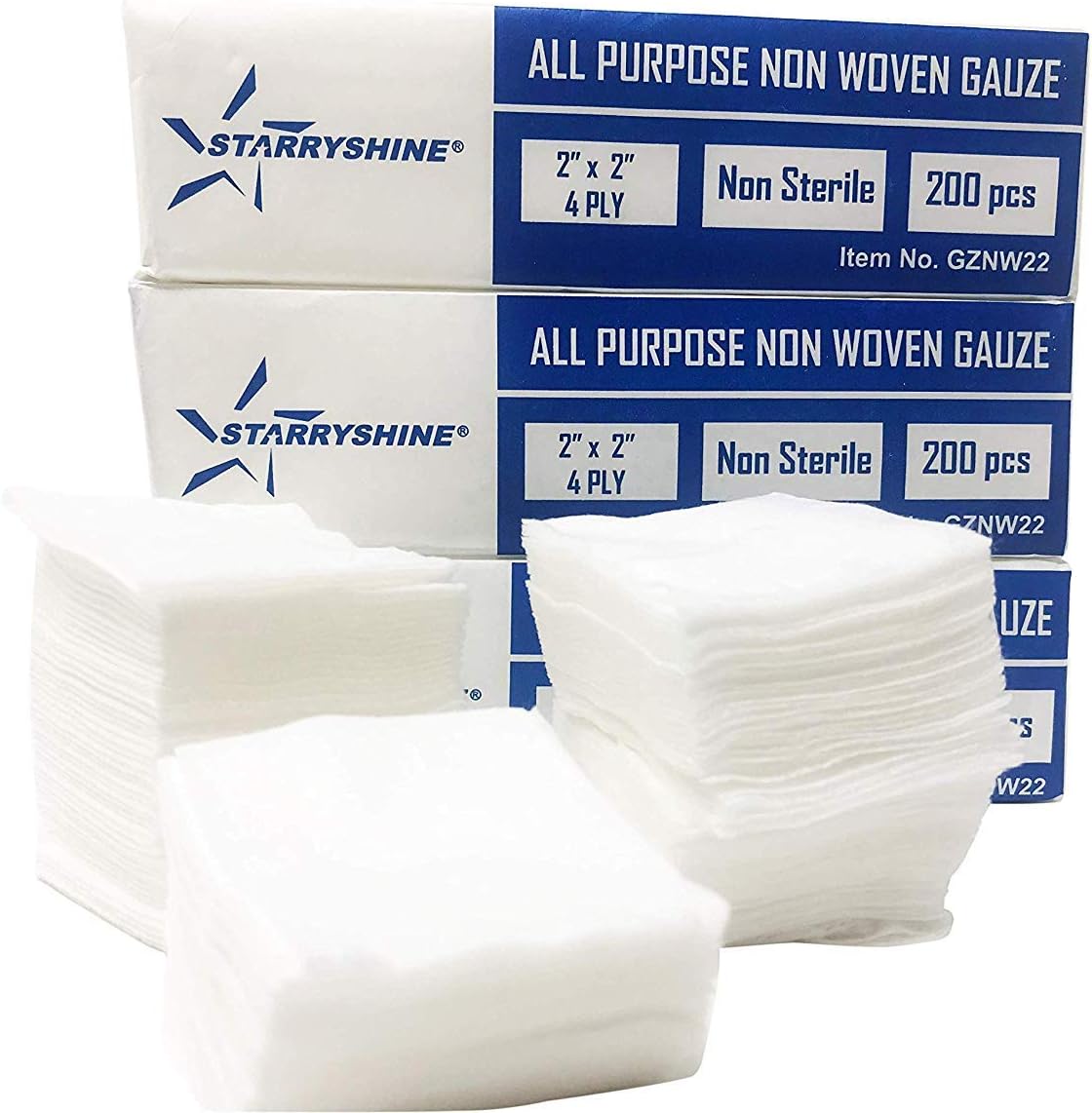 1000 PC (5 PKS) 2"X2" Non-Woven 4-Ply Dental Medical Gauze Pad, Non-Sterile All Purpose Gauze Sponges, 4-Ply Cotton Filled Sponges Provide Maximum Absorption