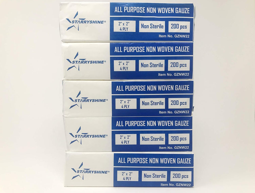 1000 PC (5 PKS) 2"X2" Non-Woven 4-Ply Dental Medical Gauze Pad, Non-Sterile All Purpose Gauze Sponges, 4-Ply Cotton Filled Sponges Provide Maximum Absorption