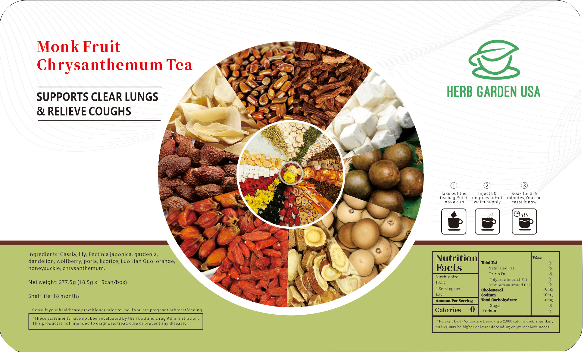 Bebida de material natural de té de hierbas - Té de crisantemo de fruta del monje 277 g (18,5 g x 15 latas) 