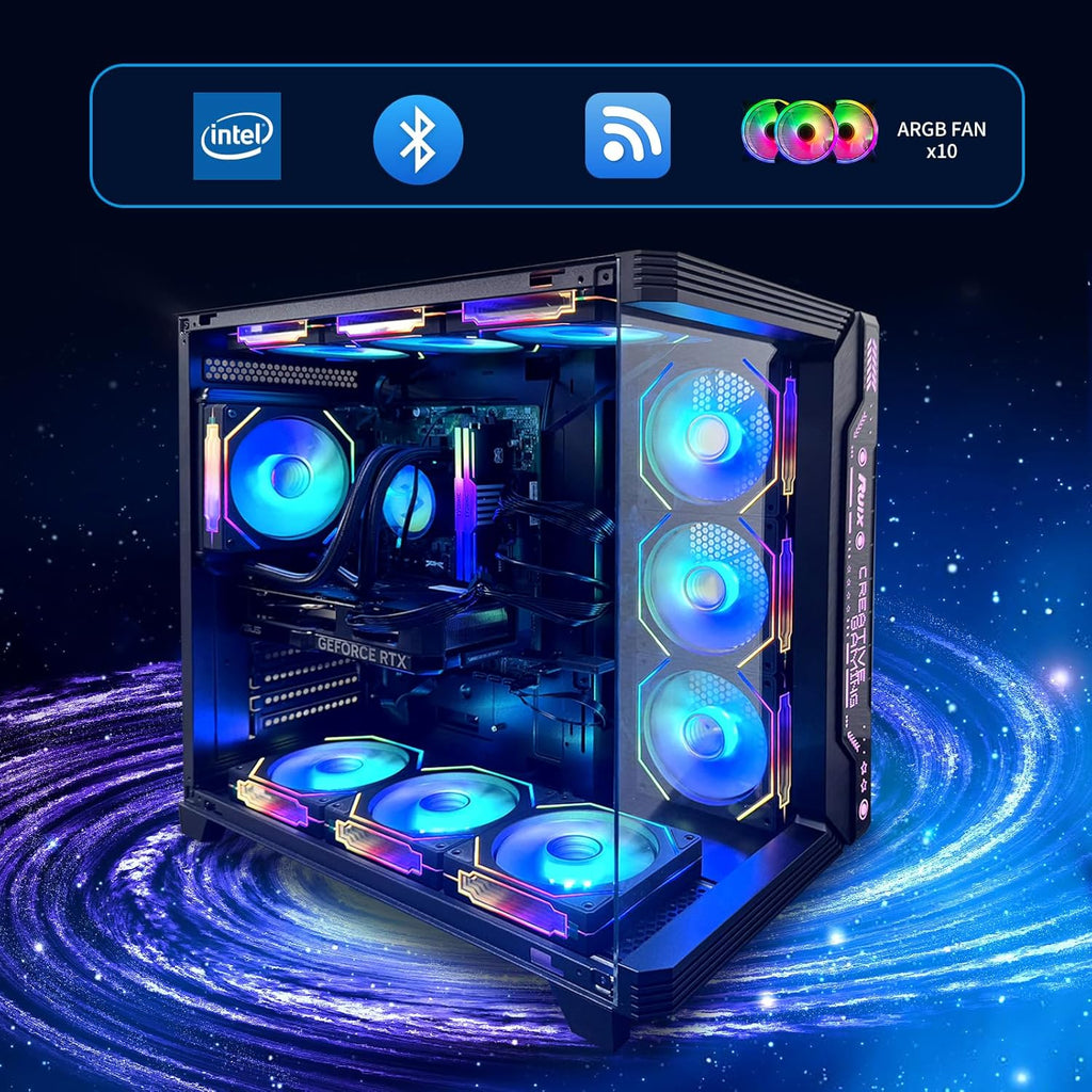 Custom Gaming PC Desktop Computer – Xeon E5-2699 V3 18-Core, RTX 5060 8GB, 64GB DDR4 RAM, 1TB SSD + 4TB HDD, Wi-Fi 6 & BT 5.4, 10× ARGB Cooling Fans, 650W PSU, Win11P, Gaming Tower for Gamers
