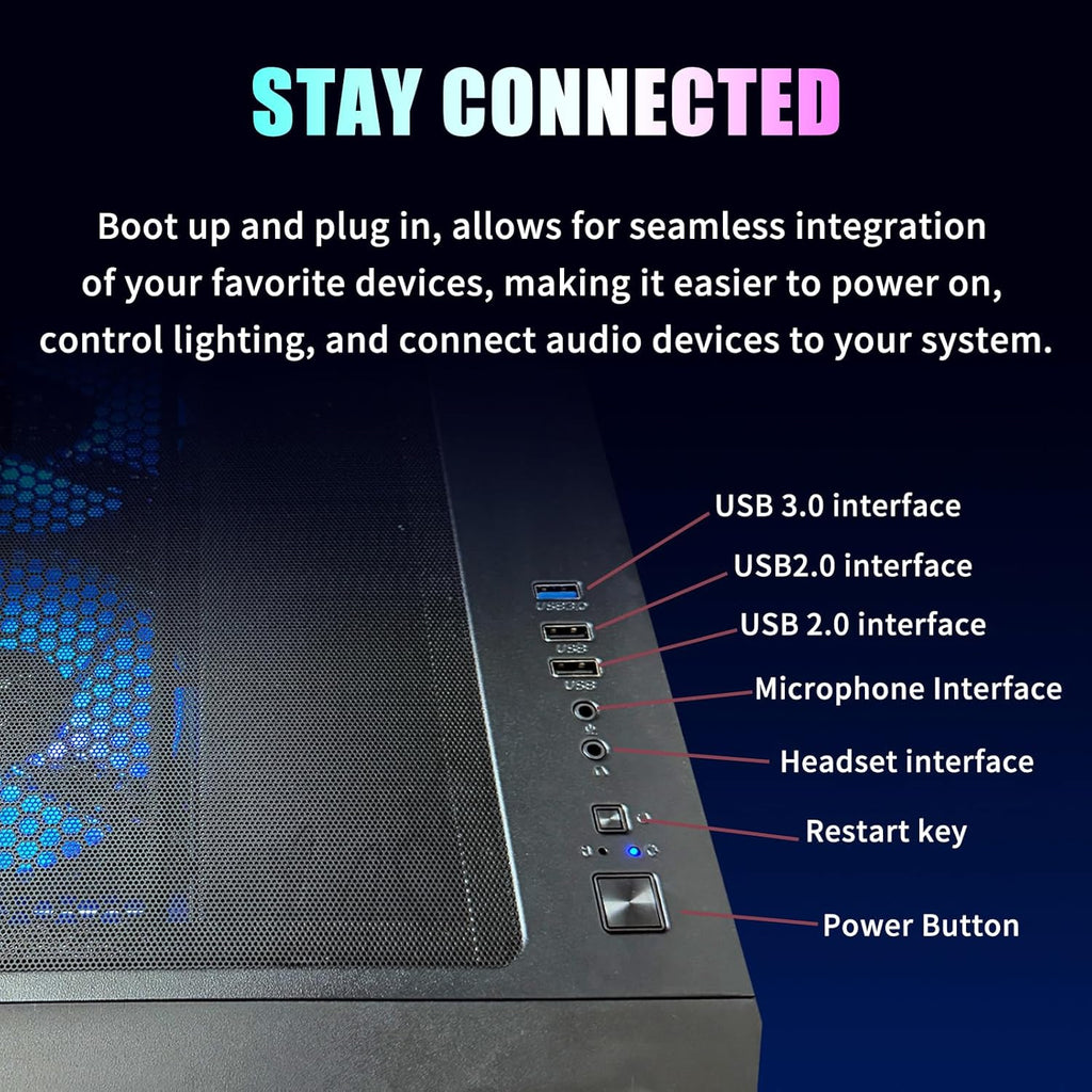 Custom Gaming PC Desktop Computer – Xeon E5-2699 V3 18-Core, RTX 5060 8GB, 64GB DDR4 RAM, 1TB SSD + 4TB HDD, Wi-Fi 6 & BT 5.4, 10× ARGB Cooling Fans, 650W PSU, Win11P, Gaming Tower for Gamers