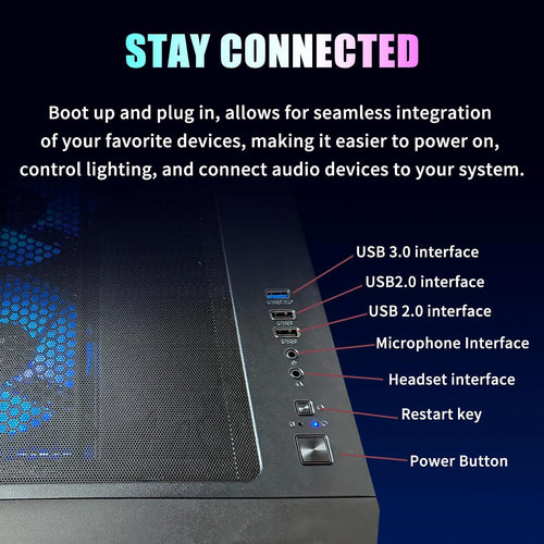 Custom Gaming PC Desktop Computer – Xeon E5-2699 V3 18-Core, RTX 5060 8GB, 64GB DDR4 RAM, 1TB SSD + 4TB HDD, Wi-Fi 6 & BT 5.4, 10× ARGB Cooling Fans, 650W PSU, Win11P, Gaming Tower for Gamers