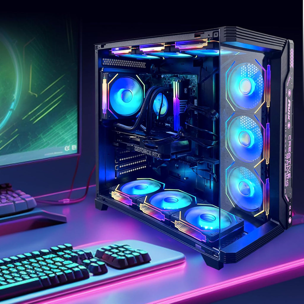 Custom Gaming PC Desktop Computer – Xeon E5-2699 V3 18-Core, RTX 5060 8GB, 64GB DDR4 RAM, 1TB SSD + 4TB HDD, Wi-Fi 6 & BT 5.4, 10× ARGB Cooling Fans, 650W PSU, Win11P, Gaming Tower for Gamers