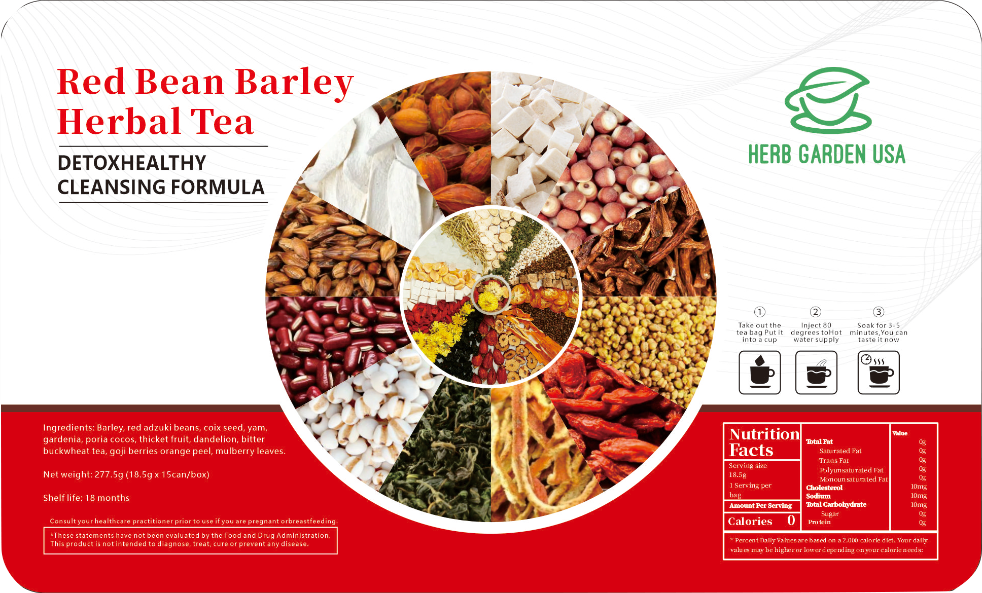 Bebida de material natural de té de hierbas - Té de hierbas de cebada de frijol rojo 277 g (18,5 g x 15 latas)