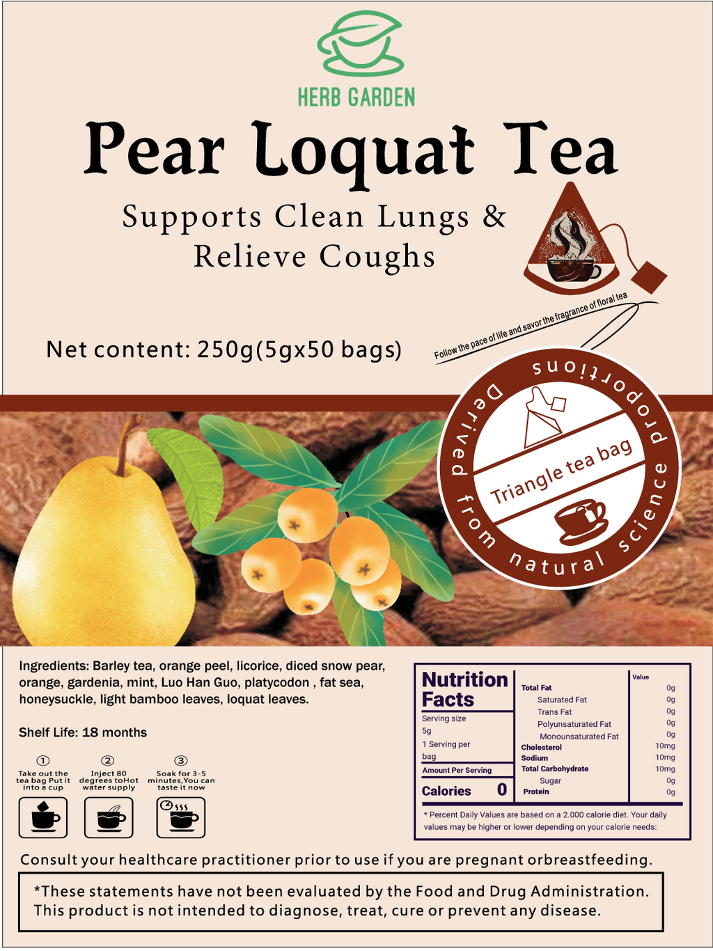 Goddess Loose Leaf Herbal Fruit Flower Tea - Pear Loquat Tea & Honeysuckle Chrysanthemum Tea - 100 teabags (17.6oz) - Lungs, Coughs, Deto