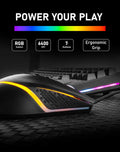 RGB Wired Gaming Mouse, 6400 DPI Adjustable, 7‑Button Ergonomic Optical Mouse with On‑The‑Fly DPI Switch & Side Buttons, USB PC Mouse for Gaming and Work, RGB Light Strip, Windows/Mac/Linux Compatible